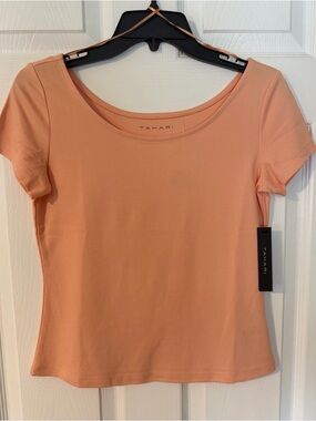 Tahari Peach Scoop-Neck Short Sleeve Tee